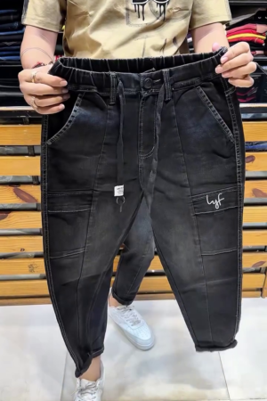 Men Black Loose Baggy Fit Carpenter Cargo Jeans & 6 Pockets Non-Stretchable