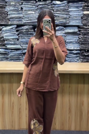 Embroidered Pure Cotton Shirt & Trouser Co-Ord Set