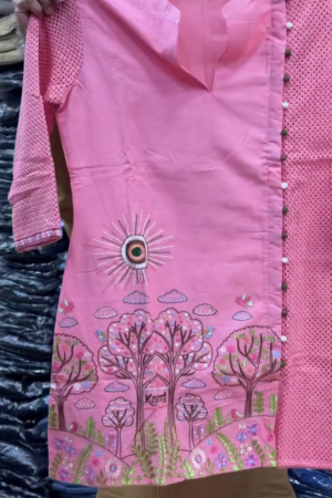 Pink Cotton Embroidered Co-ord Set