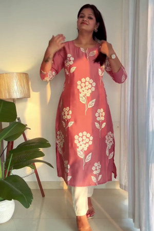 Women Floral Printed Regular Thread Work Pure Cotton Kurta with Trousers